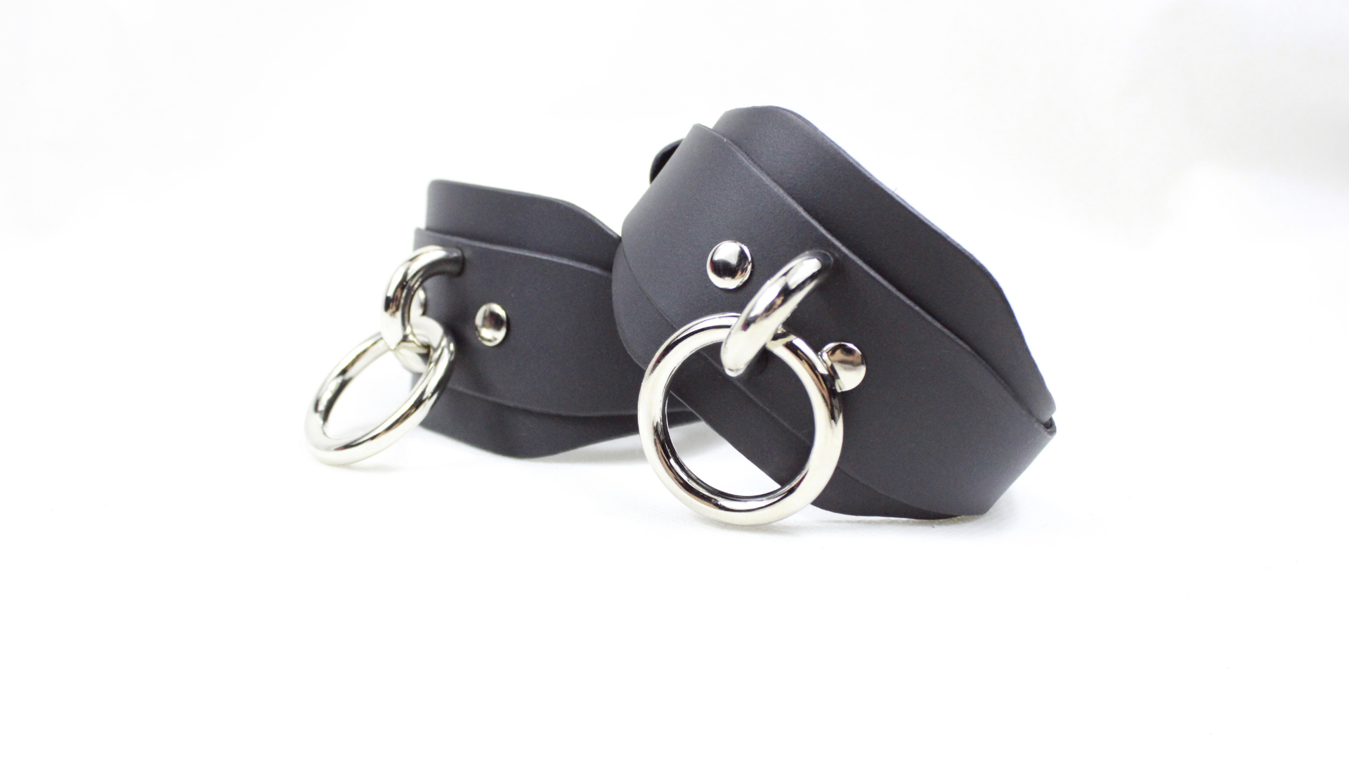 Wide Black Leather Wrist Restraints Submissive Bondage Cuffs