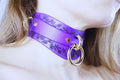 Purple Leather Floral Choker – Elegant Discreet Collar with Gold Rings