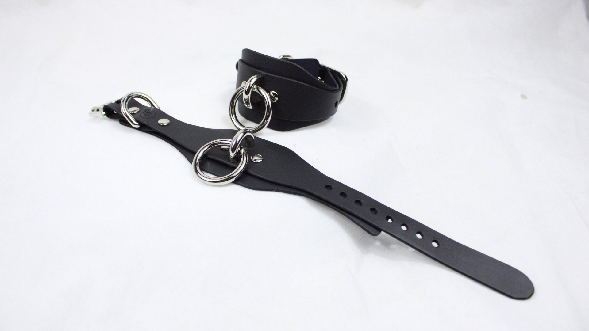 Wide Black Leather Wrist Restraints Submissive Bondage Cuffs