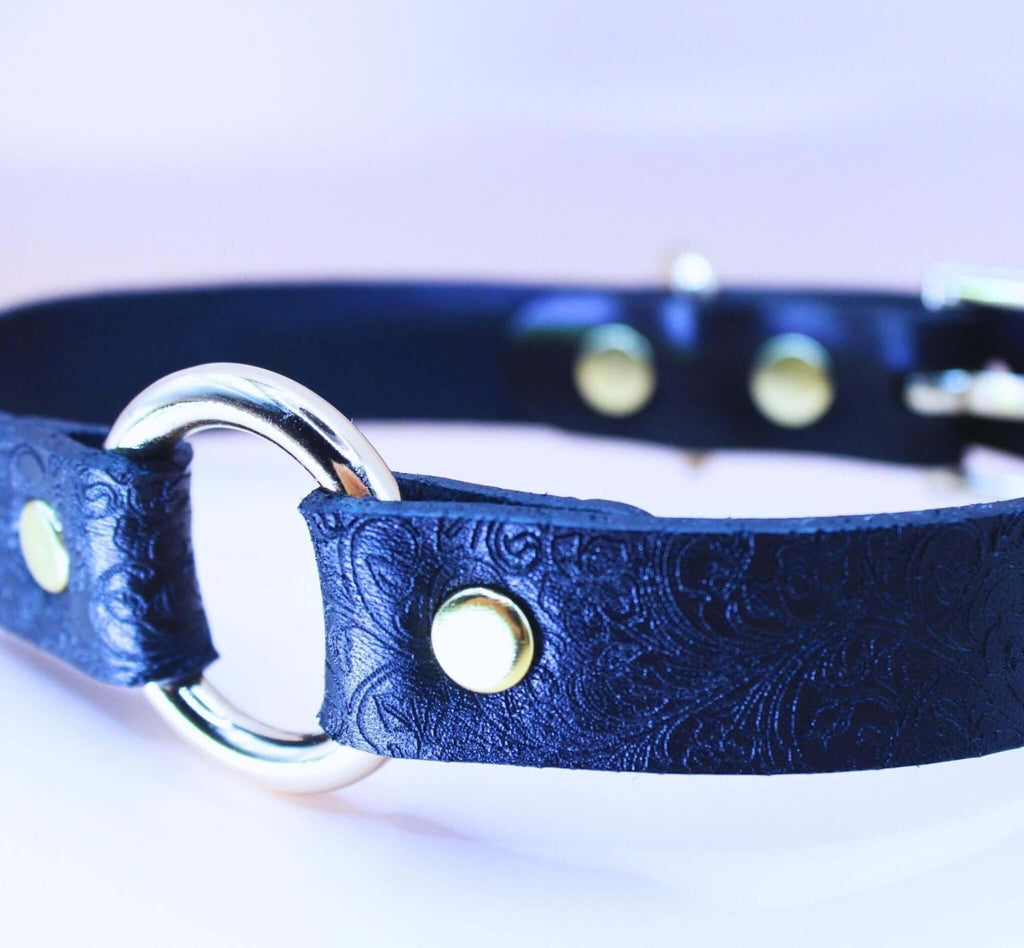 Black Floral BDSM Collar Elegant Sub Design