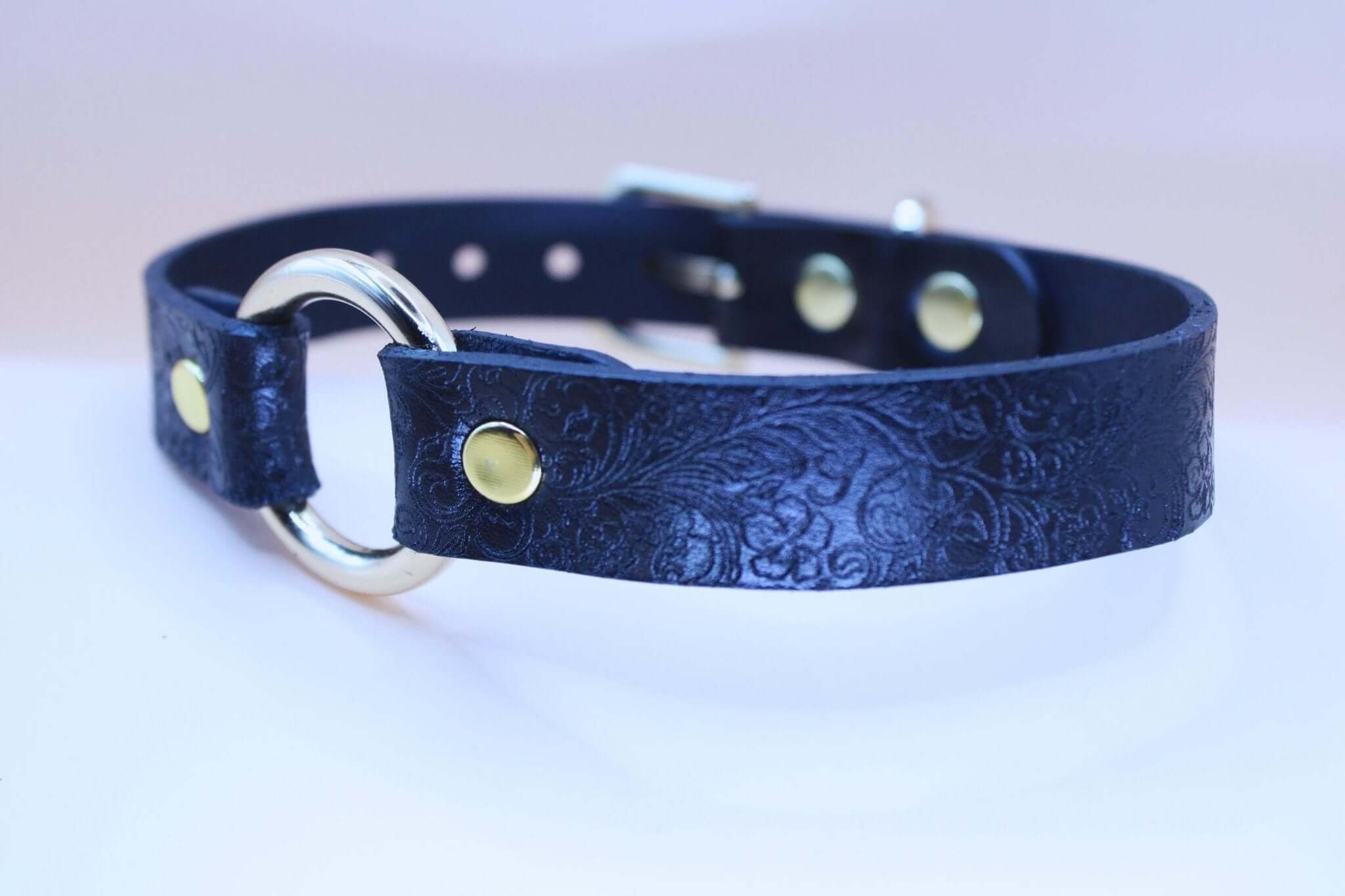 Black Floral BDSM Collar Elegant Sub Design