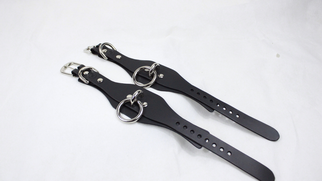 Wide Black Leather Wrist Restraints Submissive Bondage Cuffs