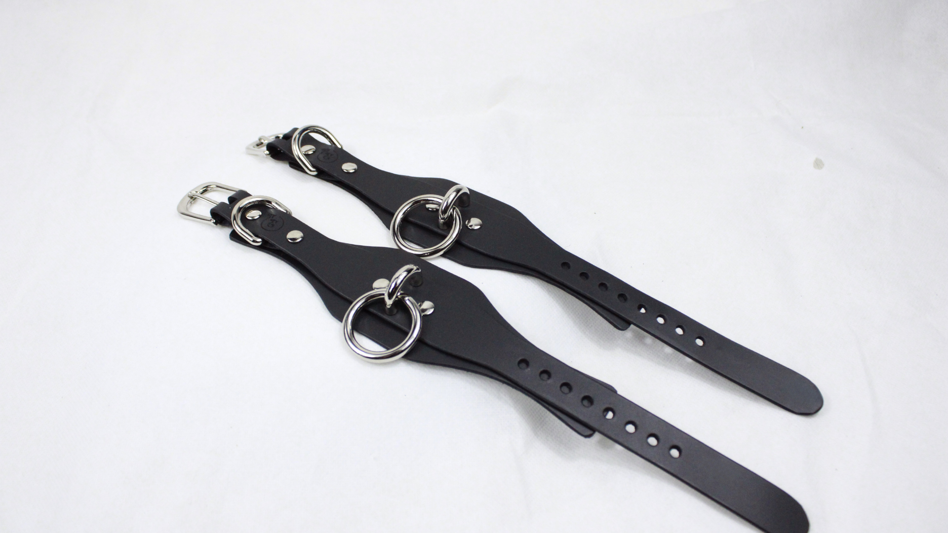 Wide Black Leather Wrist Restraints Submissive Bondage Cuffs
